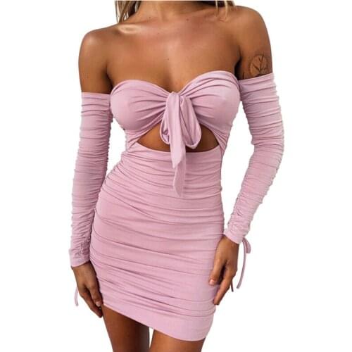 Women Bandage Dress Sexy Off Shoulder Long Sleeve Slim White Dresses Autumn Winter Elegant Hollow Out Backless Party Vestidos