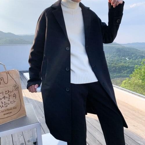 Winter Coat Men Cotton Woolen Mens Mid-length Over-knee Trench Coat Coat Mens Overcoat Large Size Hot Sale