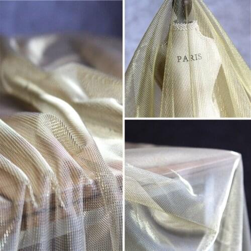 Gold Perspective Laser Fantasy Golden Mesh Fabric Lace Dress Dress and Dress Imported Fashion Fabric