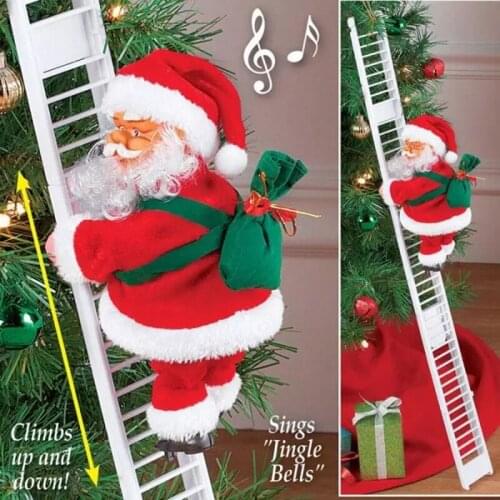 1pc Newest High Qulity Funny Cute Electric Santa Claus Climbing Ladder Music Doll Creative Christmas Decor For Kid Toy Gift