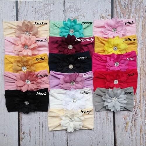 Nishine 10pcs/lot Baby Girls Chiffon Fbaric Flower Nylon Headband Knot Wide Headwraps Children Kids Princess Hair Accessories