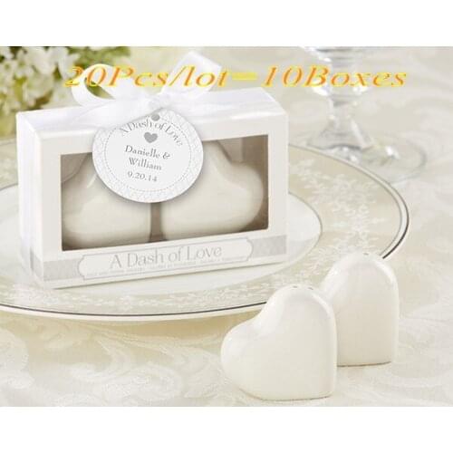 20pcs/lot(10boxes) Wedding gift for guests of A Dash of Love Heart Salt and Pepper Shakers For Heart Wedding decoration gift