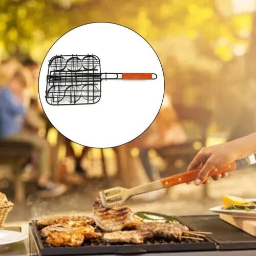 23GB Multifunctional Hamburger Grill Basket Clip Small Mini Burger Press 9 Hole Non-Stick Patty Meatball Barbecue Rack Tool with