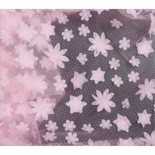 3D Flower Fabric, Beautiful Petal Tulle Fabric, Pink/Nude/Off White/Black/Sky Blue Mesh Party Dress Fabric