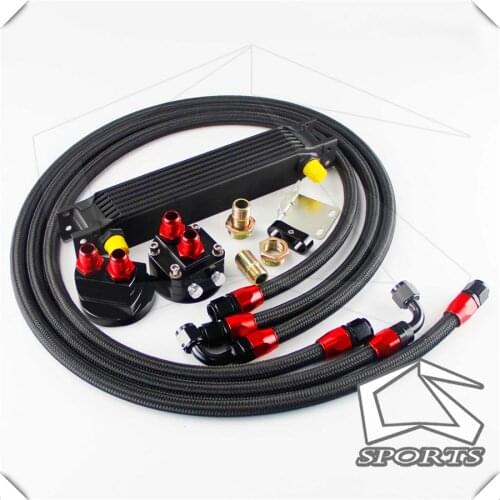7 Row AN8 Engine Oil Cooler + 3/4*16 & M20 Filter Relocation Adapter Kit