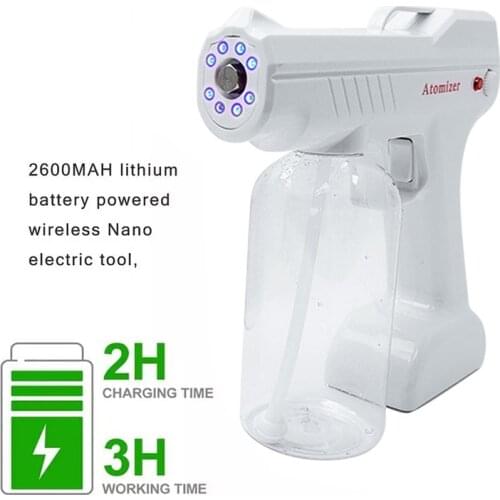 800ml Atomization Spray Gun Wireless Blue Light Nano Steam Small Cyclone Disinfection Gun Atomizing Fogger Nebulizers Sanitizing