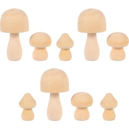 9Pcs Natural Mushroom-shaped Wood Unfinished Wooden Toys for Children Graffiti