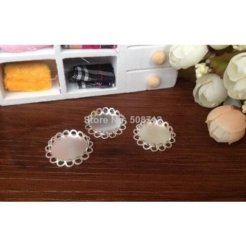Free shipping!!! 100pcs 20mm Silver Plated Lace Bezel Cup Cabochon Mountings Pendant Trays