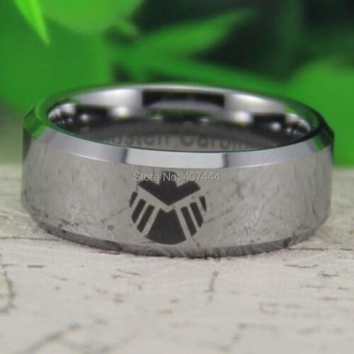 Free Shipping YGK JEWELRY Hot Sales 8MM Shiny Silver Bevel Marvel Agents of Shield Mens Wedding Tungsten Ring