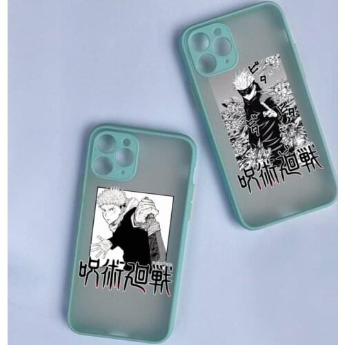 Jujutsu Kaisen Anime Phone Cases For iphone 12 11 Pro Max Mini XS 8 7 Plus X SE 2020 XR Matte Transparent Light blue Cover
