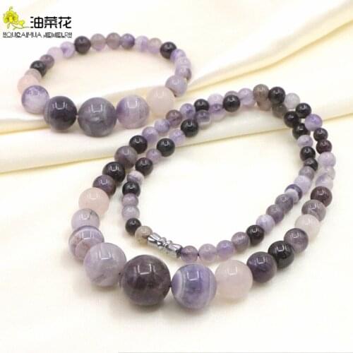Purple Natural Amethysts Gemstones 6-16mm Necklace Bracelet Set Stone Chain Quartz Crystal Womens Health Jewelry Christmas Gift