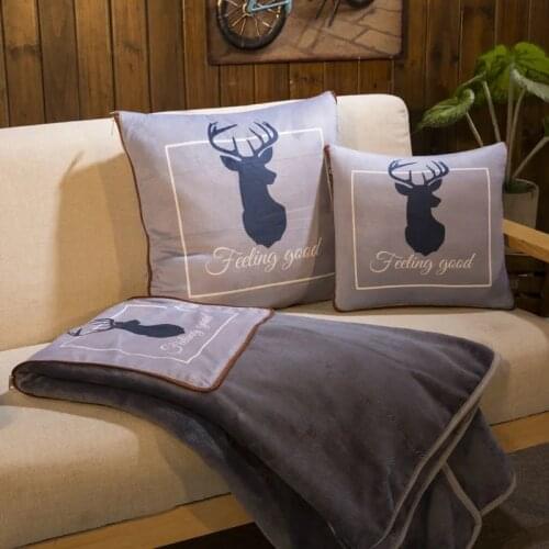 Flannel Printing Pillow Blanket Dual Purpose Foldable Cushion Office Air Conditioning Blanket Multi-Function HomeUse Car