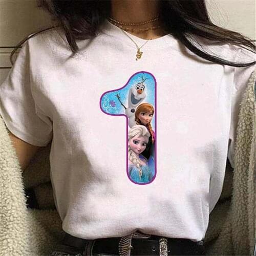 Frozen Womens Happy Birthday Number 1~9 Printed Tshirt Summer Girls Funny Gifts T-shirts Women Tops Female Clothes