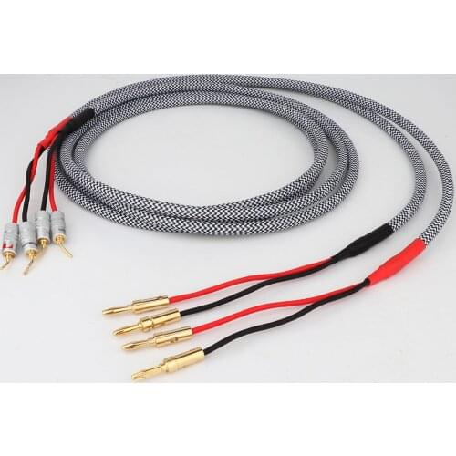 Hi-end Pair Silver Plated Loudspeaker Cable HIFI 24 Gold Plated Banana Plug to Pin Plug Speaker Cable Center Audio Speaker cable