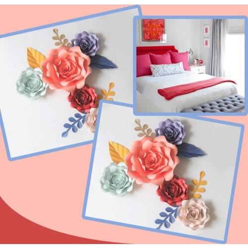 DIY Artificial Flowers Fleurs Artificielles Backdrop Giant Paper Flowers 5PCS+ 5 Leave Wedding Party Decoration Living Room