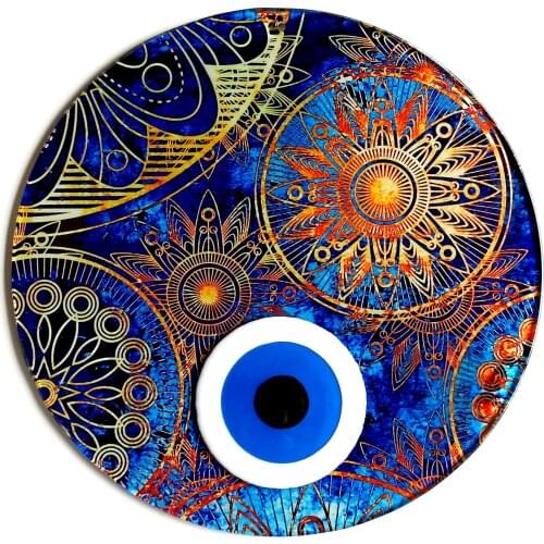 Custom Made 40 Centimeter Wall Ornament With Fusion Glass Evil Eye Beaded Sun Pattern