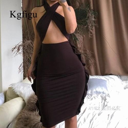 KGFIGU New Arrival Cotton Dress 2021 Summer Backless Skinny Sexy Vestidos Bandage Spaghetti Strap Women Clothing