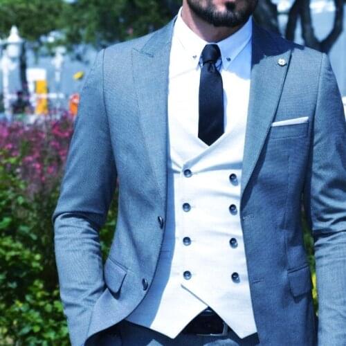 Classic slim Groomsmen Peak Lapel Groom Tuxedos Men Suits Wedding/Prom Best Man Blazer ( Jacket+Pants+Tie+Vest) A231