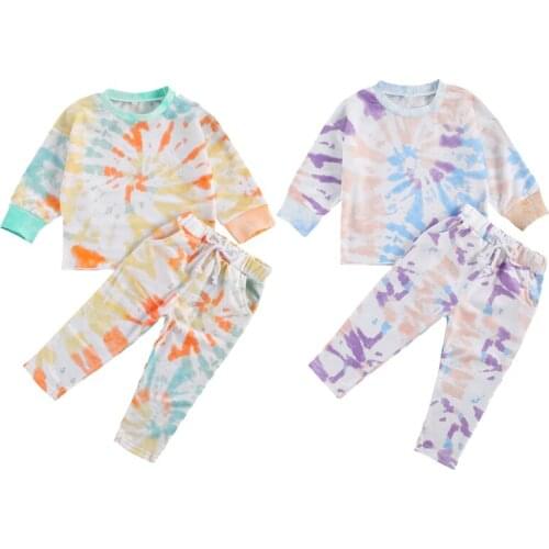 Citgeett Spring 2-6Years Kid Boy Girl Tie Dye Clothes Set Children Warm Clothing Long Sleeve Top Long Pants Suits Autumn Set