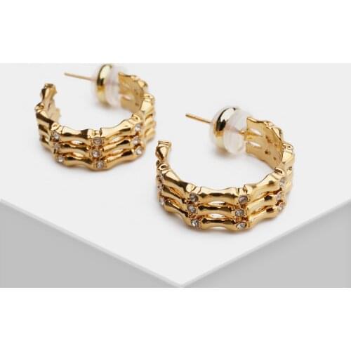H21 RISPADA Fashion Geo Bamboo Stud Earring Circle Jewelry For Women Girl Gift