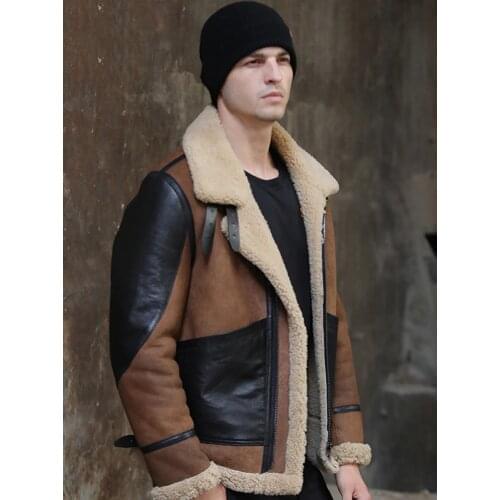 2019 New Mens Shearling Jacket Sheepskin Coat Short Leather Jacket Thick Warm Mens Fur Coat