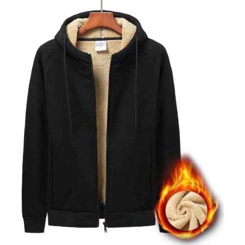 Mens Coat Sweater Hoodi Top Casual Black Plush Sweatshirts Zipper Jacket Mens Clothing Outwear