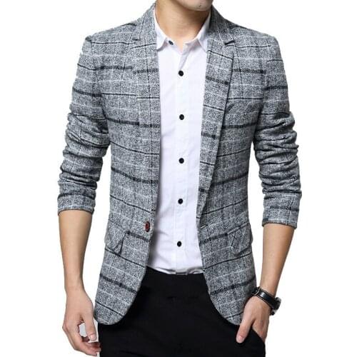 2021 Mens Plaid Suit Jacket Spring Autumn Mens Blazers Male Casual Slim FIts Coat Brand Clothing Plus Size 5XL Blazer Masculino