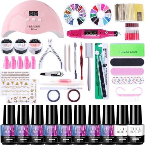 Nail Kit Gel Set UV LED Lamp Dryer With Electric Drill Machine Cat Eye Gel Varnish Nail Gems Line Sticker Manicure SA1581