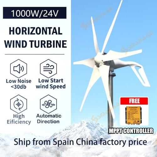 New Energy 600W 800W 1000W 12v 24v Small Windmill 3 5 Blades Horizontal Wind Turbine Generator Free MPPT controller For Homeuse