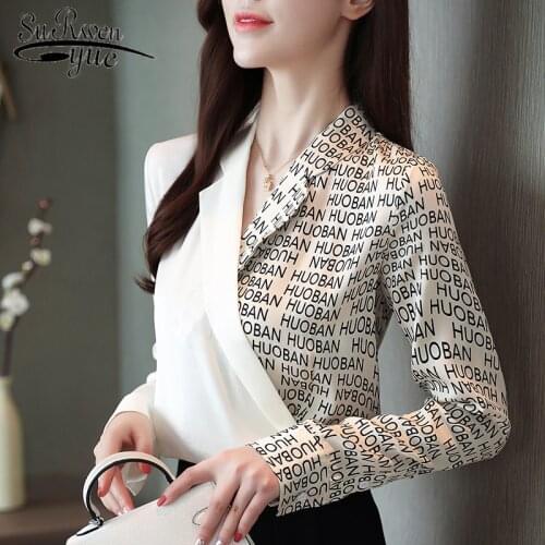 Autumn women tops 2021 ladies tops chiffon blouse shirts for women long sleeve V-neck button letter blusas clothes women 6088 50