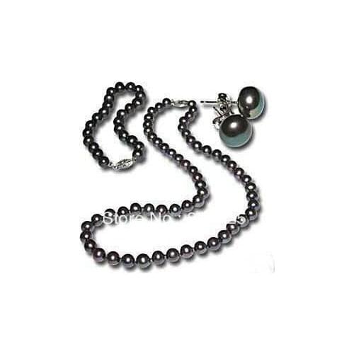 8-9mm Black Tahitian Pearl Necklace 18" Bracelet Earring Set
