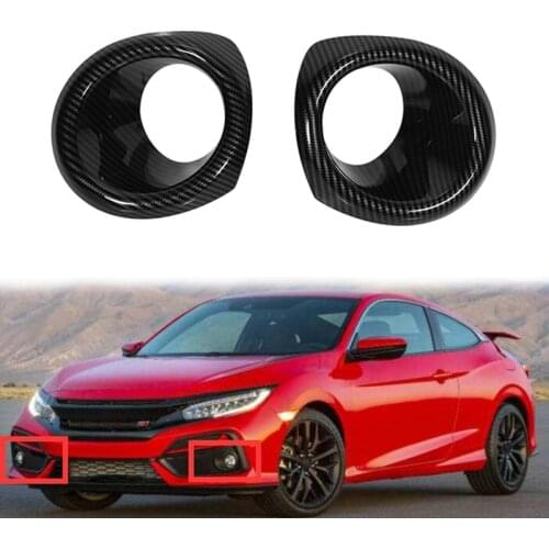 Carbon Fiber Front Bumper Fog Light Lamp Frame Cover Trim for Honda Civic Hatchback 2019-2020