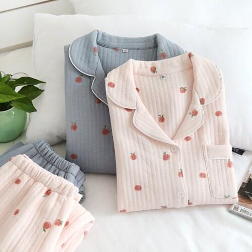 Womens Sleepwear Cotton Soft Pajama Sets Button Down Long Sleeve Pajama Set Autumn Female Pyjamas sexy nightwear bath robe