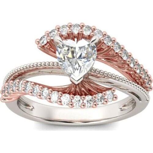 Simplicity Fashion Crystal Heart Rings For Women Geometric Irregularity Rose Gold Ring Female Love Promise Wedding Jewelry