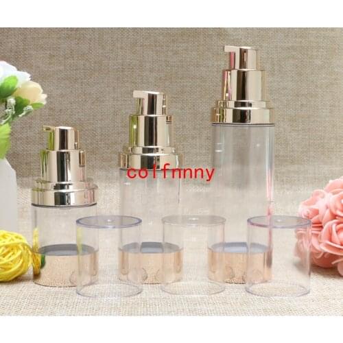 500pcs/lot Pale Gold Empty Cosmetic Container Airless Pump Plastic Bottles Makeup Tools Lotion Refillable Bottle 15ml 30ml 50ml