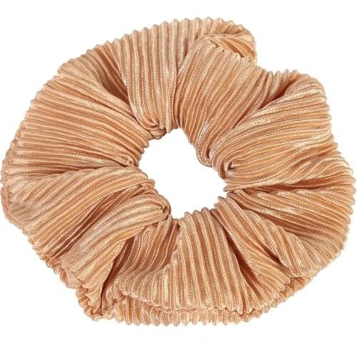 European Vintage Pink & Champagne Solid Check Ponytail Holder Scrunchies Ring Elastic Hair Tie for Women & Girl Hair Accessories