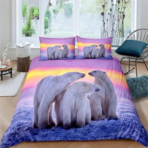 Luxury 3D Polar Bear Printed 2/3Pcs Bedding Set Animal Pattern Duvet Cover Pillowcase Home Textile Queen and King EU/US/AU Size