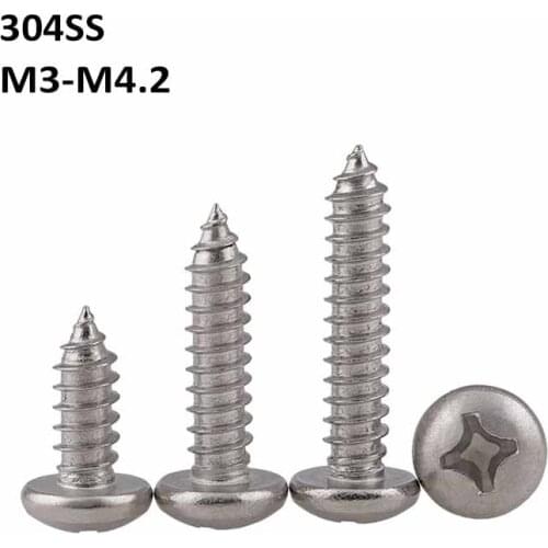304 Stainless Steel Phillips Pan Head Tapping Screws A2 Rounded Head Self-Tapping Screw M3 M3.5 M4 M4.2
