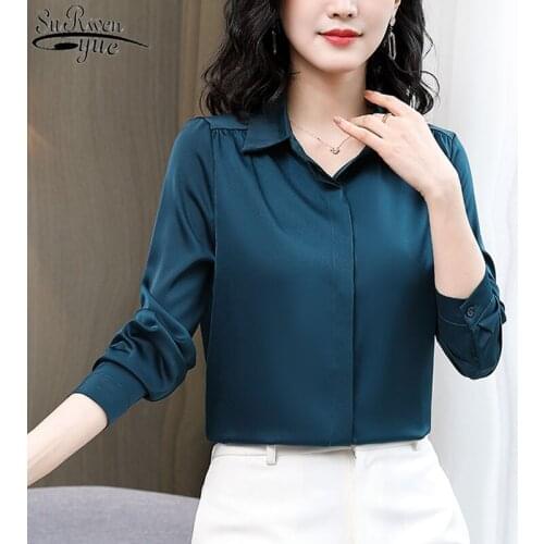Turn Down Collar Chiffon Blouse Women Tops and Blouse Spring Fashion Women Long Sleeve Office Work Satin Shirts Korean Blusas