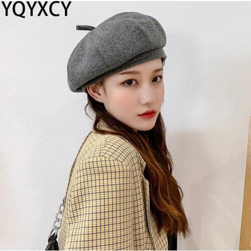 YQYXCY Hat Women Beret Autumn Winter Retro Octagonal Hats For Ladies British Solid Color Casual Vintage Painter Cap Gorras Boina