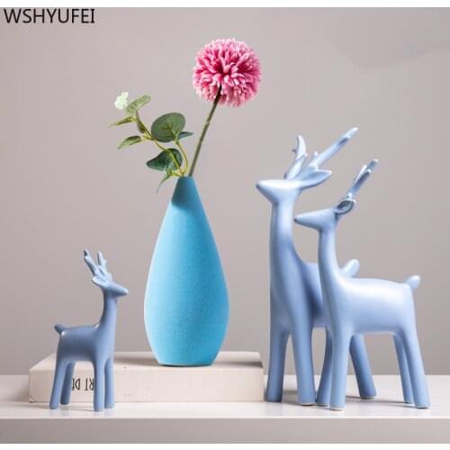 Modern Ceramics Elk Sculpture Home Decore Living Room Christmas Decorations Office Desktop Art Ornament Friend Birthday Present