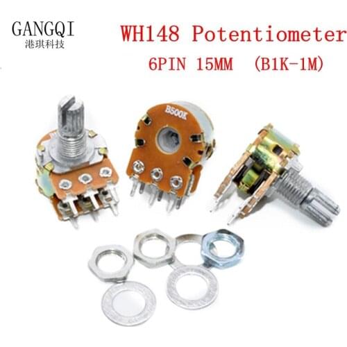 5Pcs WH148 1K 2K 5K 10K 20K 50K 100K 500K Shaft Amplifier Dual Stereo Potentiometer B1K B2K B5K B10K B20K B50K B500K 6Pin 15mm