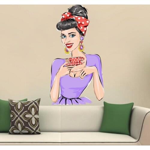 Sexy Makeup Wine Girl Wall Vinyl Sticker Pattern Custom Home Decor Wedding PVC Wallpaper Art Design Poster
