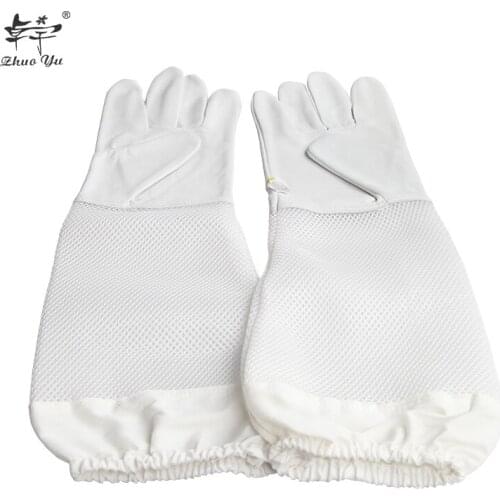 Ventilated White Long Sleeve Beekeeping Gloves Protective Sleeves Breathable Anti Bee Sheepskin Gloves For Beekeeper Accessories