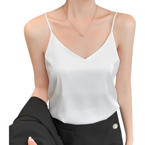 Fashion V-neck Womens Summer Ice Silk Satin Bottoming Tank Top Sleeveless Inner Top With Top Vest