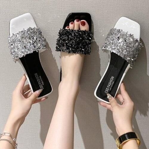 Glitter slipper women 2021 summer new cusual shoes for women with crystal korean style fashion woman shoes EUR35-42 A087