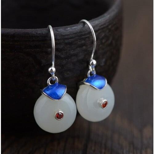Natural Gemstone 100% Silver Drop Earrings For Women,Fashion Elegant Natural Jade Earrings For Female Fine Jewels Wholesale
