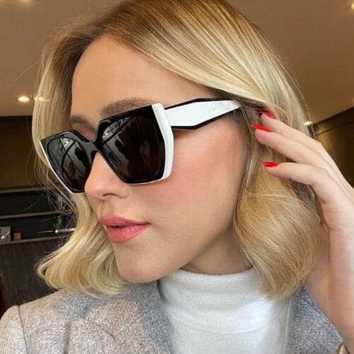 Square Polygon black frame grey lens fashion women sunglasses retro style lady wear eye