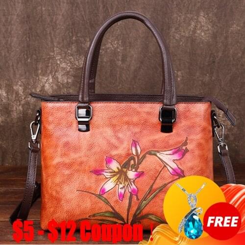 CGA Handbags Women Bags Designer Luxury 2021New Sale Items Retro Cow Leather Tote Handmade Embossed Lady Shoulder Bag Sac A Main