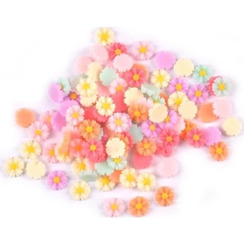 100Pcs 10mm Mixed Resin Daisy Flower Flatback Cabochon For Scrapbook Craft Embellishments Diy Headwear Accessories Decor c1862